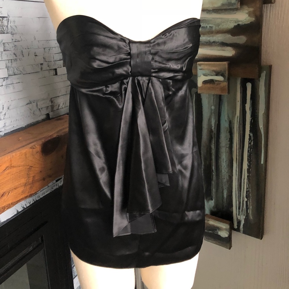 7 for all mankind Silk Black Bow Strapless Top